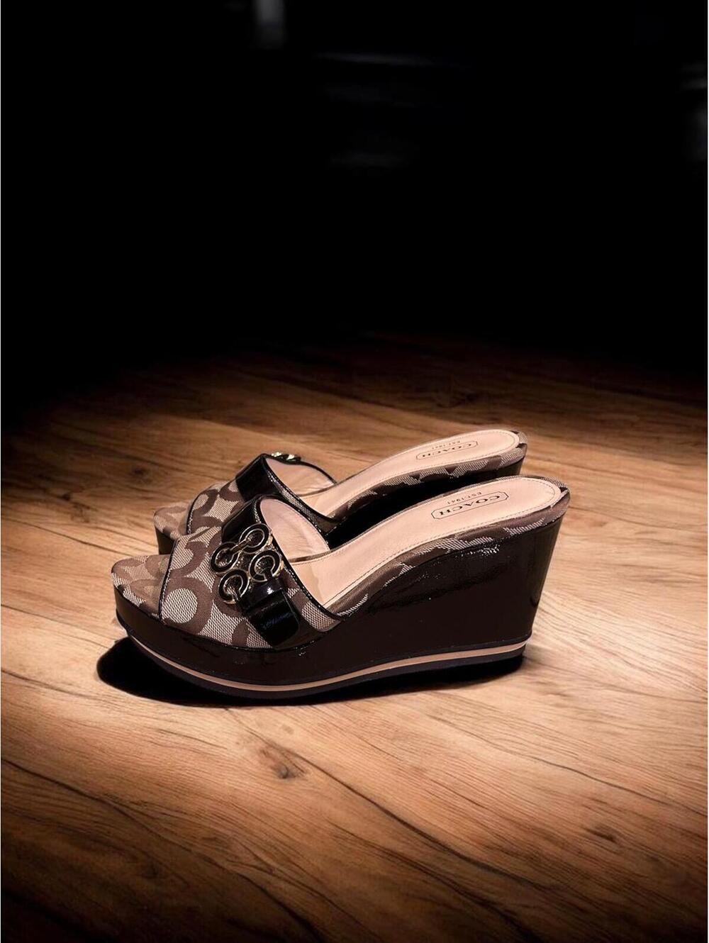 Coach Geri Canvas 4" Wedge Mule Sandals Size 7 - Picture 7 of 10